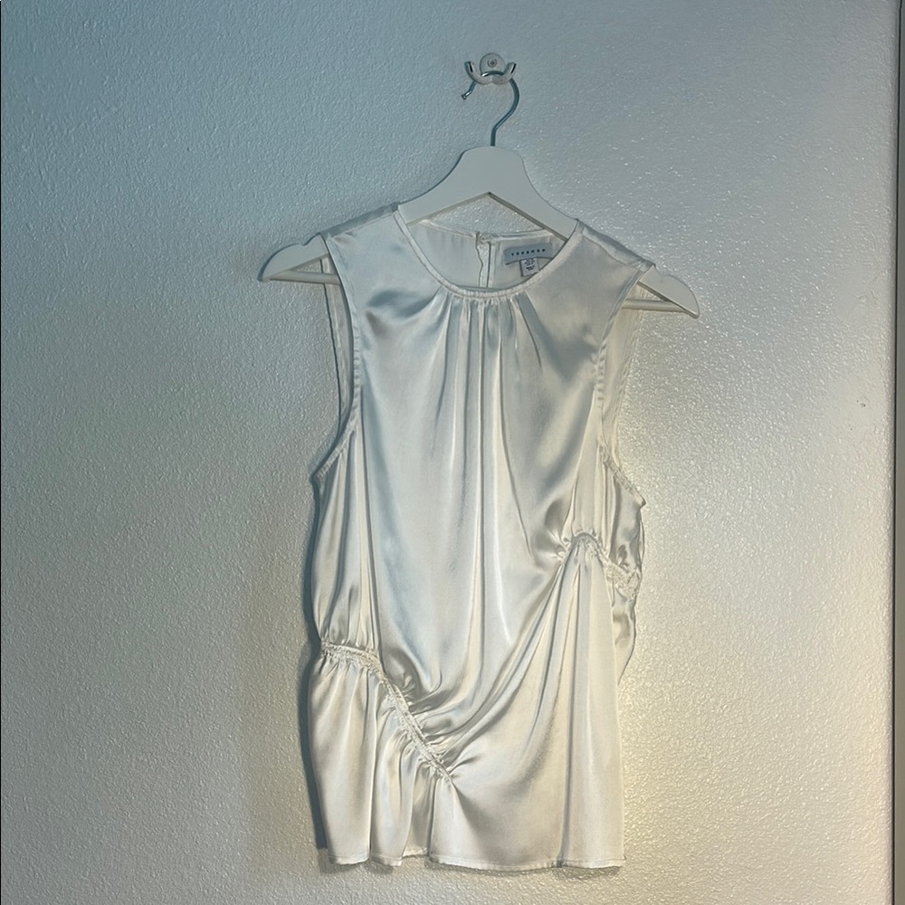 Topshop Cream Asymmetrical Ruched Blouse